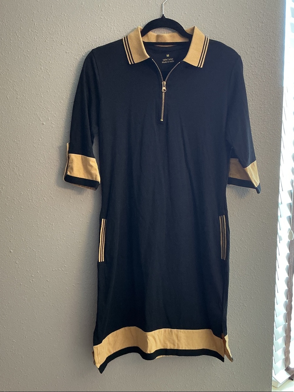 Black & Gold Polo Zip-Front Women's Dress